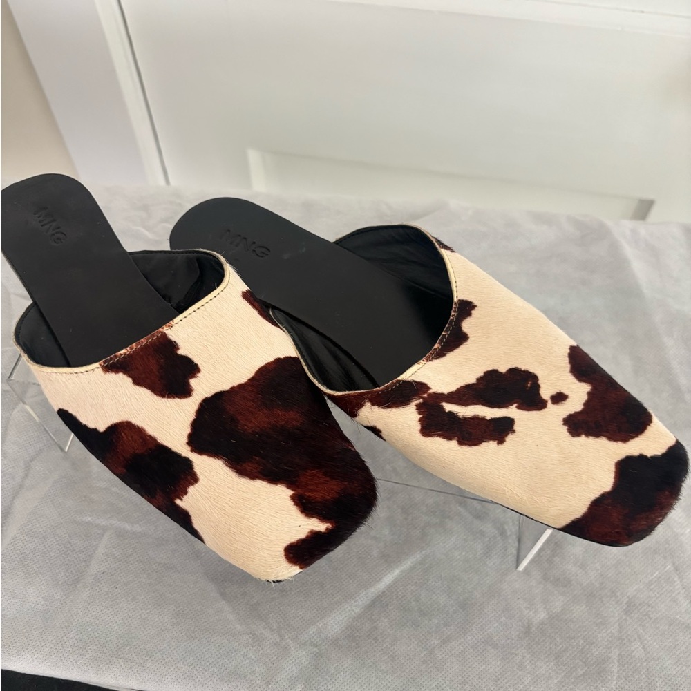 Mango Black and Brown Cow Print Mules